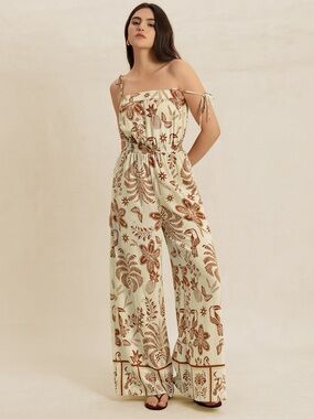 🩵Hello Gorgeous! Jumpsuit Women’s Cream Floral Wide-Leg Jumpsuit